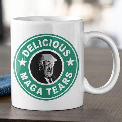 MAGA Tears Mug updated for 2023, on a table