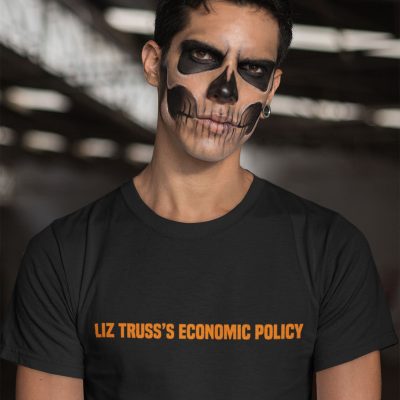 Liz Truss's Economic Policy Halloween T-shirt Black on model