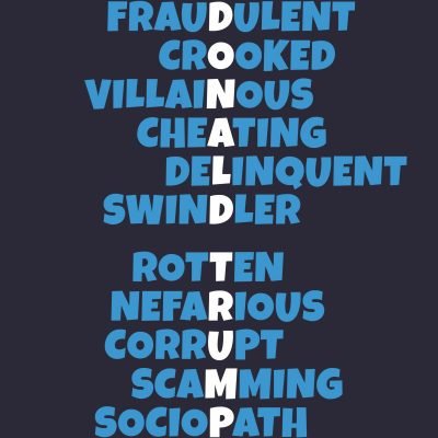 Donald Trump Fraudster T-shirt Close up in French Navy
