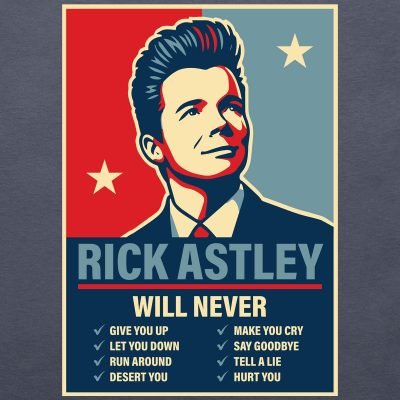 Rick Astley Will never T-shirt Close up