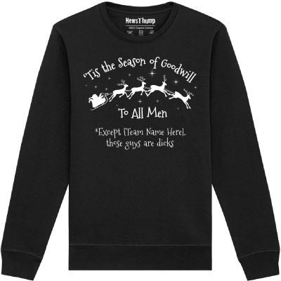 Alternative view of Season of Goodwill to all Men Personalised Christmas Jumper for football fans
