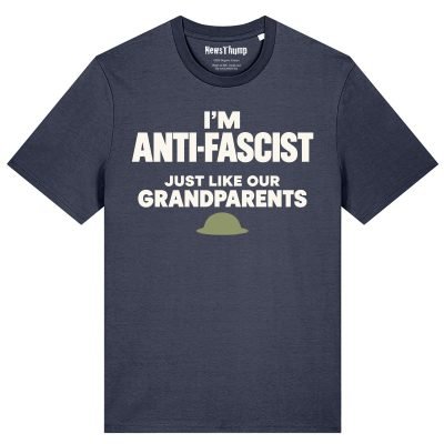 I'm anti-fascist (just like our grandparents) T-shirt in India Ink Grey
